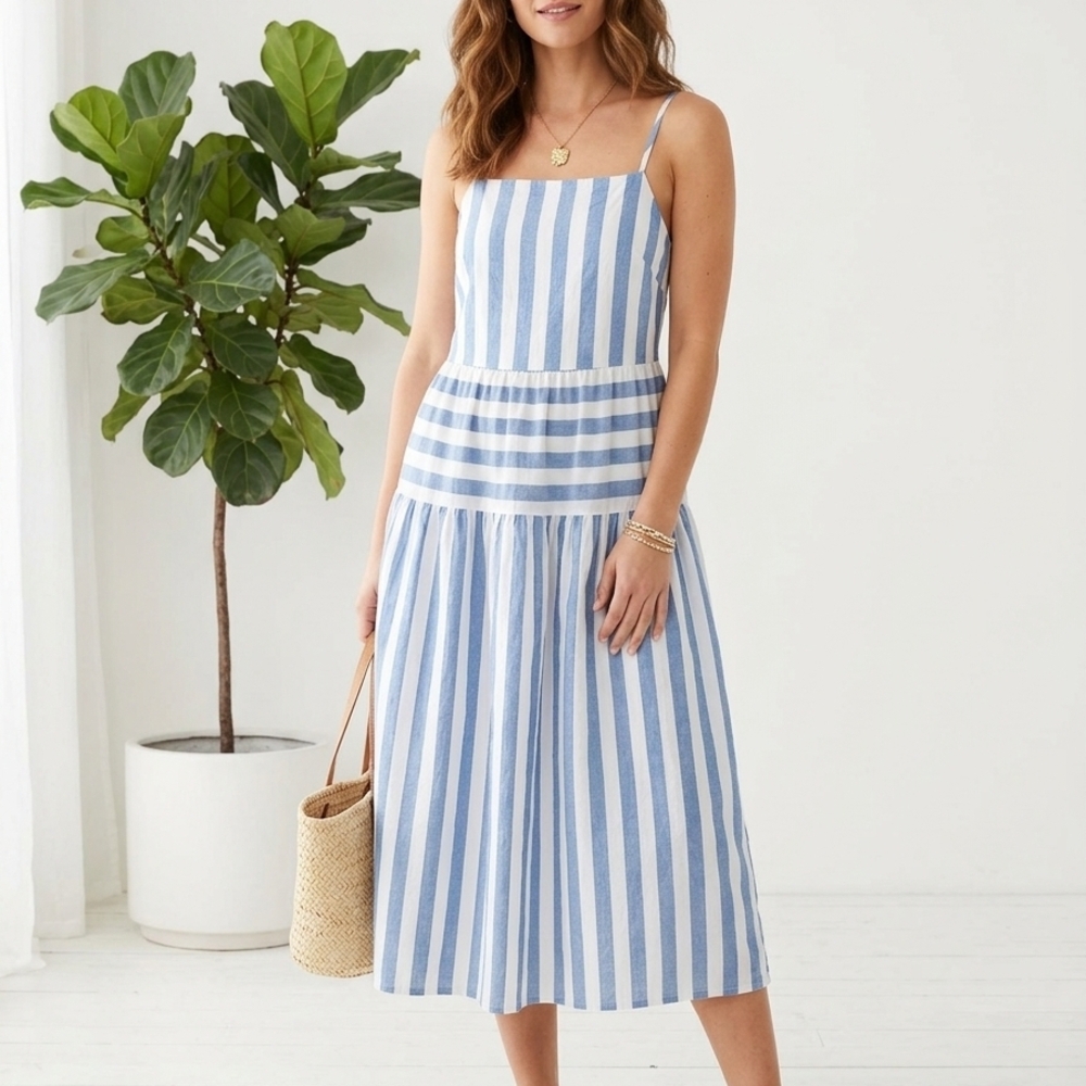 Universal Thread Blue White Striped Midi Dress XS Summer Nautical Preppy